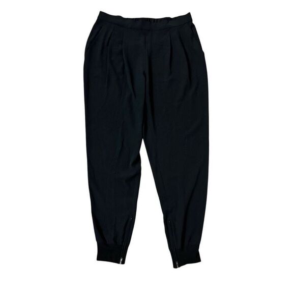 Eileen Fisher System Black Silk Jogger Dress Pants Zip Cuff Pleated Size Medium - Picture 1 of 5